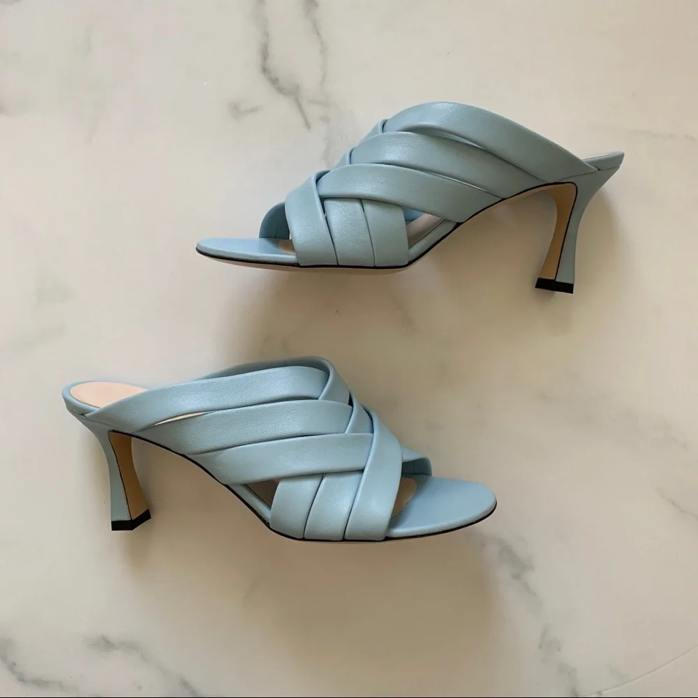 New Wandler Louie woven Italian leather mules in Sky blue EU 39